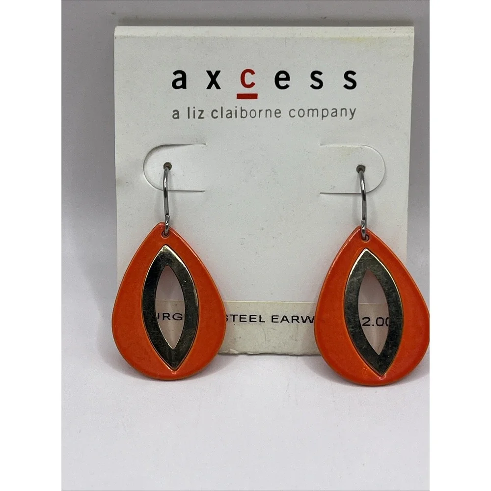 Axcess‎ Liz Claiborn Dangling Teardrop Earrings Orange & Gold